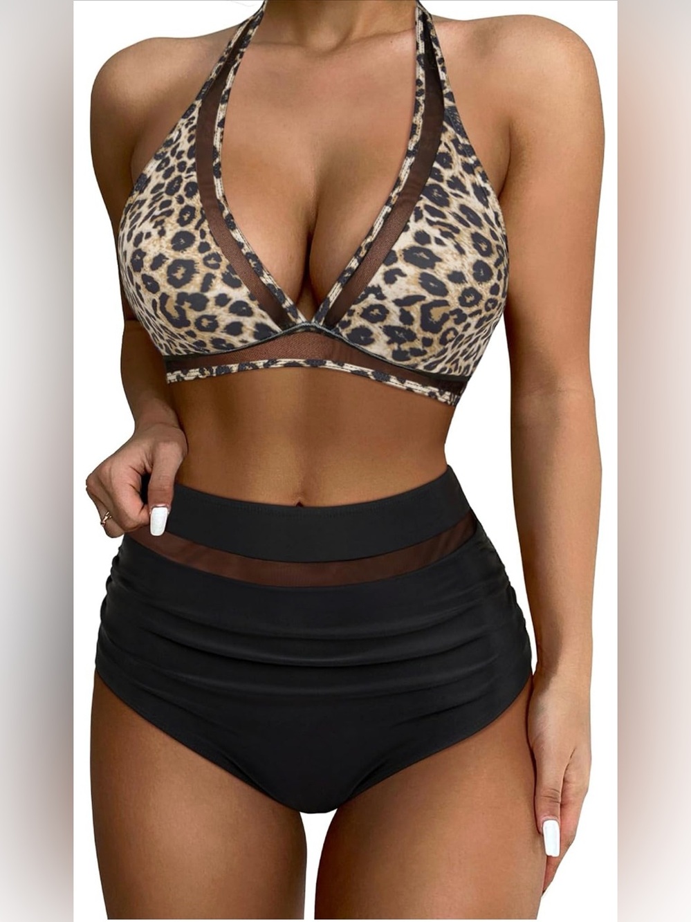 SUUKSESS Women Sexy High Waist Bikini Sets Mesh Tummy Control